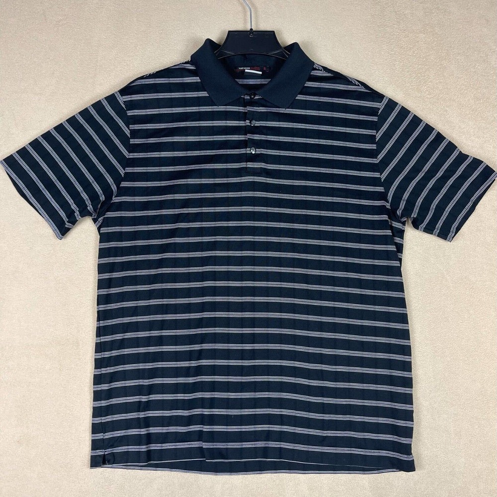 Nike Tiger Woods Collection Mens L Golf Polo Shirt Black Striped